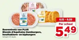 PLUS Boerentrots van PLUS Blonde d'Aquitaine Hamburgers, houthakkers en kipburgers aanbieding
