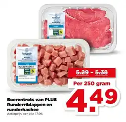 PLUS Boerentrots van PLUS Runderriblappen en runderhachee aanbieding