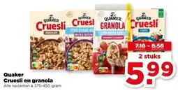 PLUS Quaker Cruesli en granola aanbieding