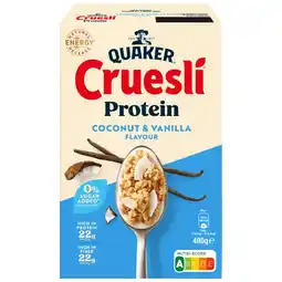 PLUS Quaker Cruesli proteine coconut&van aanbieding