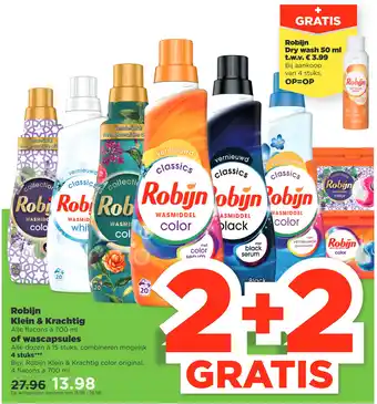 PLUS Robijn Klein & Krachtig of wascapsules aanbieding