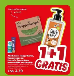 PLUS Alle Smyle, Happy Earth, Happysoaps en Marcel's Green Soap persoonlijke verzorging aanbieding