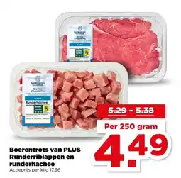 PLUS Boerentrots van PLUS Runderriblappen en runderhachee aanbieding