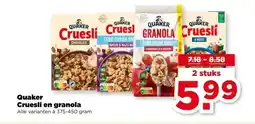 PLUS Quaker Cruesli en granola aanbieding