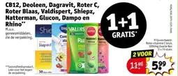 Kruidvat Cb12, deoleen, dagravit, roter c, roter blaas, valdispert, shiepz, natterman, glucon, dampo en rhino aanbieding