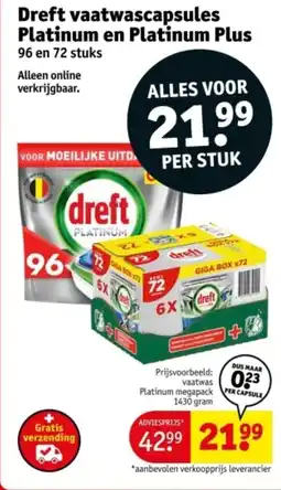 Kruidvat Dreft vaatwascapsules platinum en platinum plus aanbieding