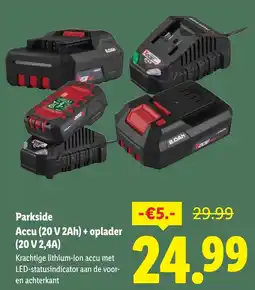 Lidl Parkside Accu (20 V 2Ah) + oplader (20 V 2,4A) aanbieding