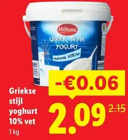 Lidl Griekse stijl yoghurt 10% vet aanbieding