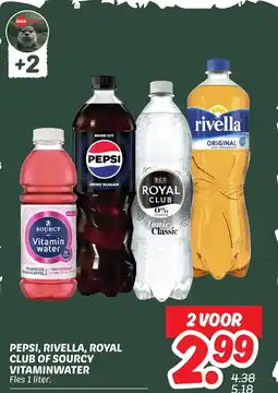 Dekamarkt Pepsi, rivella, royal club of sourcy vitaminwater aanbieding