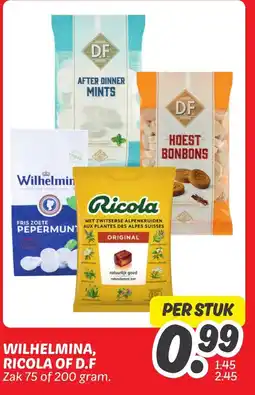Dekamarkt Wilhelmina, ricola of D.F aanbieding
