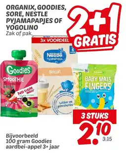 Dekamarkt Organix, goodies, sore, nestle pyjamapapjes of yogolino aanbieding