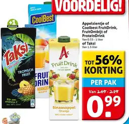 Hoogvliet Appelsientje of Coolbest Fruit Drink, Fruit Ontbijt of ProteinDrink of Taksi aanbieding