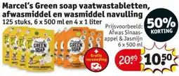 Kruidvat Marcel's Green soap vaatwastabletten, afwasmiddel en wasmiddel navulling aanbieding