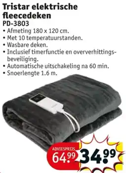 Kruidvat Tristar elektrische fleecedeken PD-3803 aanbieding