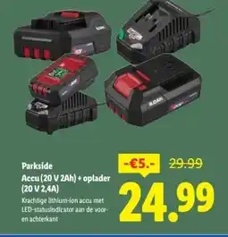Lidl Parkside Accu (20 V 2Ah) + oplader (20 V 2,4A) aanbieding