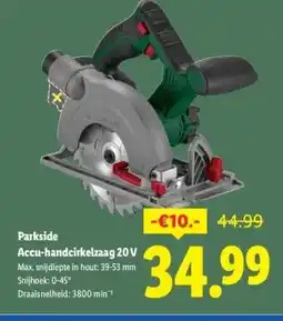 Lidl Parkside Accu-handcirkelzaag 20 V aanbieding