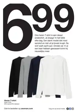 Zeeman Heren T-shirt Maat S-XXL95% katoen/5% elastaan aanbieding