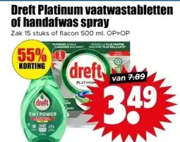 Dirk Dreft Platinum vaatwastabletten of handafwas spray aanbieding