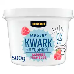 Jumbo Jumbo Magere Kwark met Yoghurt Aardbei Framboos 0% Vet 500 g aanbieding