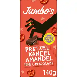 Jumbo Jumbo's Pure Chocolade Pretzel Kaneel Amandel 140 g aanbieding