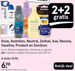 Etos Dove, Andrélon, Neutral, Zwitsal, Axe, Rexona, Vaseline, Prodent en Zendium aanbieding