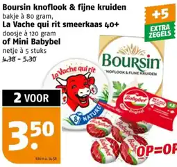 Poiesz Boursin knoflook & fijne kruiden, La Vache qui rit smeerkaas 40+ of Mini Babybel aanbieding