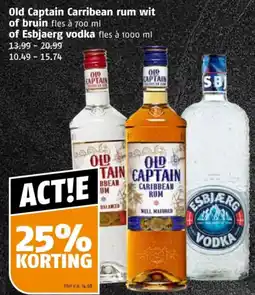 Poiesz Old Captain Carribean rum wit of bruin of Esbjaerg vodka aanbieding