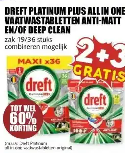 MCD Supermarkt DREFT PLATINUM PLUS ALL IN ONE VAATWASTABLETTEN ANTI-MATT EN/OF DEEP CLEAN aanbieding