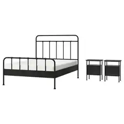 IKEA Modern zwart metalen bed met gebogen lijnen en twee bijpassende nachtkastjes aanbieding