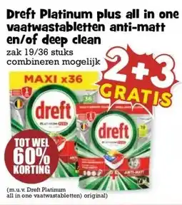 MCD Supermarkt Dreft Platinum plus all in one vaatwastabletten anti-matt en/of deep clean aanbieding