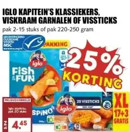 MCD Supermarkt IGLO KAPITEIN'S KLASSIEKERS, VISKRAAM GARNALEN OF VISSTICKS aanbieding