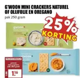 MCD Supermarkt G'WOON MINI CRACKERS NATUREL OF OLIJFOLIE EN OREGANO aanbieding