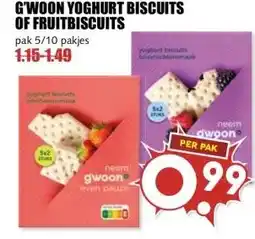 MCD Supermarkt G'WOON YOGHURT BISCUITS OF FRUITBISCUITS aanbieding