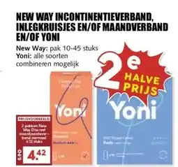 MCD Supermarkt NEW WAY INCONTINENTIEVERBAND, INLEGKRUISJES EN/OF MAANDVERBAND EN/OF YONI aanbieding