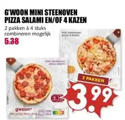 MCD Supermarkt G'WOON MINI STEENOVEN PIZZA SALAMI EN/OF 4 KAZEN aanbieding