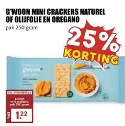 MCD Supermarkt G'WOON MINI CRACKERS NATUREL OF OLIJFOLIE EN OREGANO aanbieding
