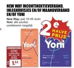 MCD Supermarkt NEW WAY INCONTINENTIEVERBAND, INLEGKRUISJES EN/OF MAANDVERBAND EN/OF YONI aanbieding