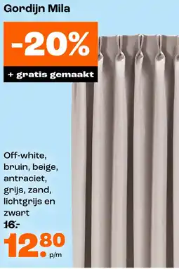 Kwantum Gordijn Mila -20% + gratis gemaakt aanbieding
