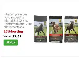 Intratuin Intratuin premium hondenvoeding. Inhoud 3 of 12 kilo, diverse varianten voor alle levensfases. aanbieding