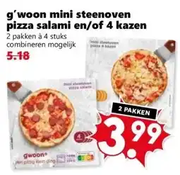 Coop g'woon mini steenoven pizza salami en/of 4 kazen aanbieding