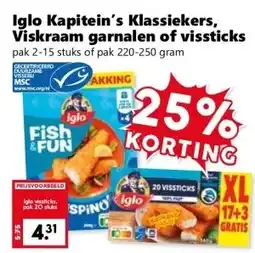 Coop Iglo Kapitein's Klassiekers, Viskraam garnalen of vissticks aanbieding