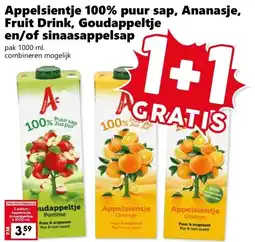 Coop Appelsientje 100% puur sap, Ananasje, Fruit Drink, Goudappeltje en/of sinaasappelsap aanbieding