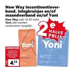 Coop New Way incontinentiever- band, inlegkruisjes en/of maandverband en/of Yoni aanbieding