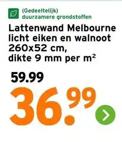 GAMMA Lattenwand Melbourne licht eiken en walnoot 260x52 cm, aanbieding