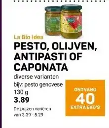 Ekoplaza La Bio Idea PESTO, OLIJVEN, ANTIPASTI OF CAPONATA aanbieding