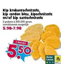 Boon`s Markt Kip krokantschnitzels. kip cordon bleu, kipschnitzels en/of kip satéschnitzels aanbieding