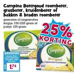 Boon`s Markt Campina Botergoud roomboter. grasboter, kruidenboter of bakken & braden roomboter aanbieding