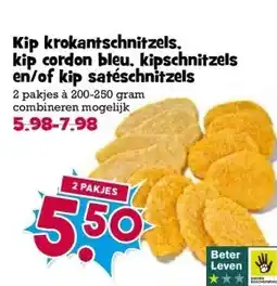 Boon`s Markt Kip krokantschnitzels. kip cordon bleu, kipschnitzels en/of kip satéschnitzels aanbieding