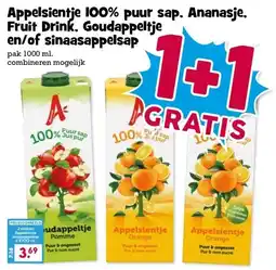 Boon`s Markt Appelsientje 100% puur sap. Ananasje, Fruit Drink, Goudappeltje en/of sinaasappelsap aanbieding