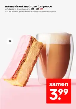 HEMA Warme drank met roze tompouce aanbieding